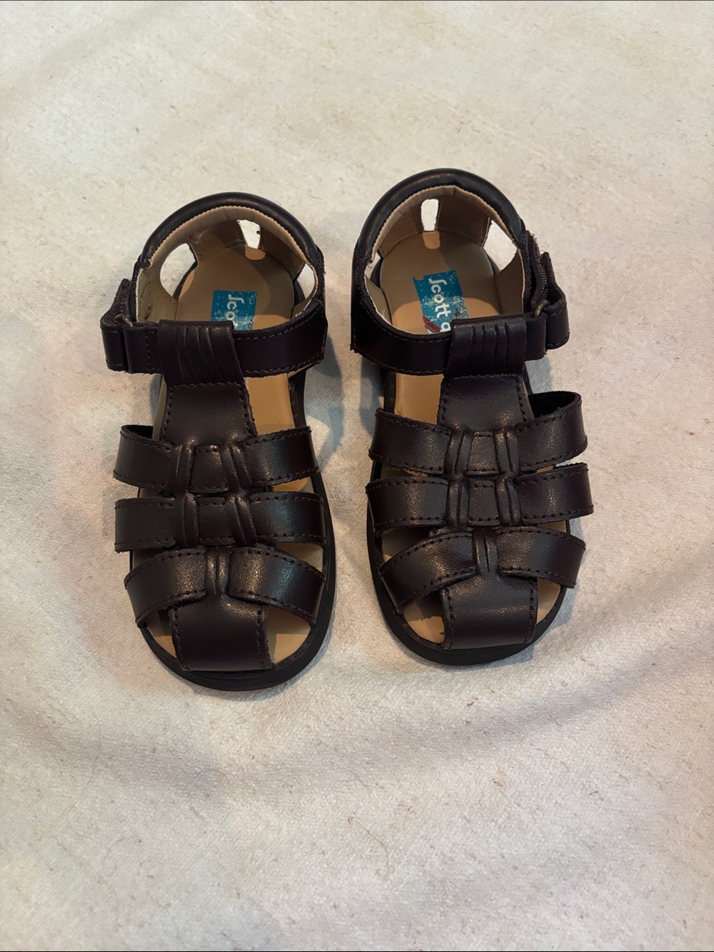 Kids Brown Leather Fisherman Sandals with Hook-and-Loop Strap